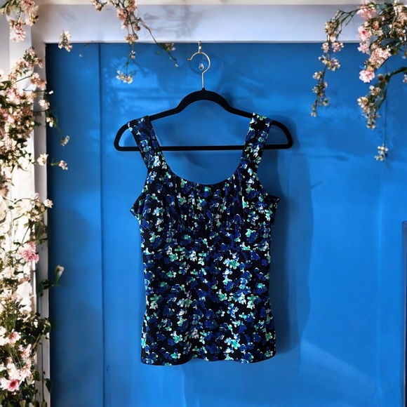 Ann Taylor Black/Royal Blue/Blue/Mint Green/White Splotchy Floral Print Tank Top - Picture 14 of 14